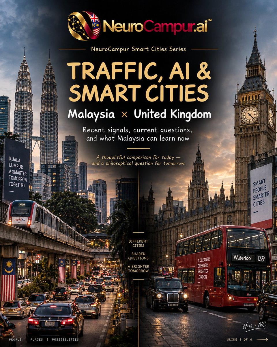 NeuroCampur's tweet photo. What does a smarter city actually look like?

Malaysia 🇲🇾 and the UK 🇬🇧 may move differently, but both are exploring how AI can help cities understand traffic, mobility and the way people move.

The technology is getting smarter. Are our cities keeping up? https://t.co/O0Htyr5vWp