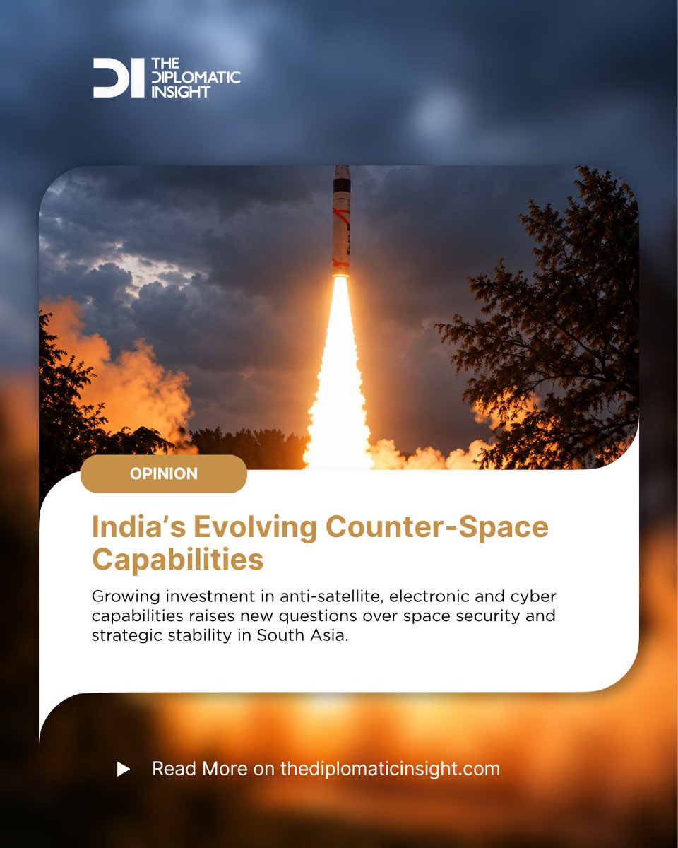 DiplomaticIns's tweet photo. #Update Space is becoming a critical domain of modern warfare. This analysis examines how ASAT weapons, electronic warfare and AI-enabled systems could reshape deterrence and strategic stability in South Asia.
Read more:
https://t.co/xaUwzUucQF
#StrategicStability #DefenseTechnology #TDI