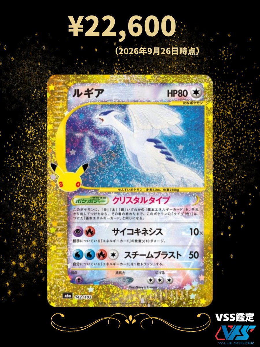 VSS_Japan's tweet photo. 【ポケカ相場】ルギア（30th復刻）｜
30th CELEBRATION

初代のeシリーズ版は、伝説級の高額カード☺️
ルギア人気＋初代版の代替需要で強い！

🔍『VSS相場検索』
https://t.co/XMXCx1r6NI

#ポケカ
#30th CELEBRATION https://t.co/m6yDuwcoc0