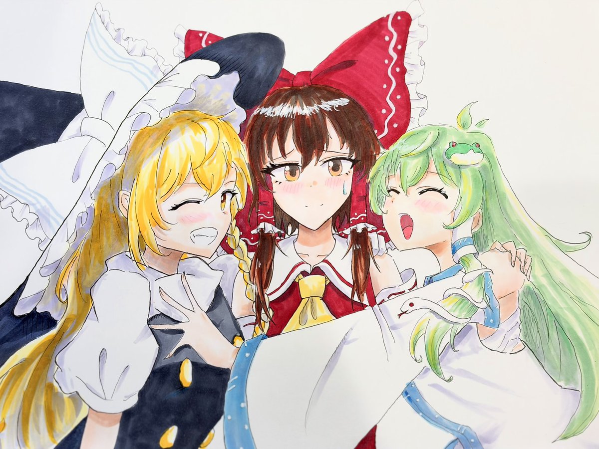 uno_muraisu's tweet photo. 信号機色の自機組【🔴🟡🟢】
#東方project 
#霊夢魔理沙早苗 https://t.co/T2CwC7hkqz
