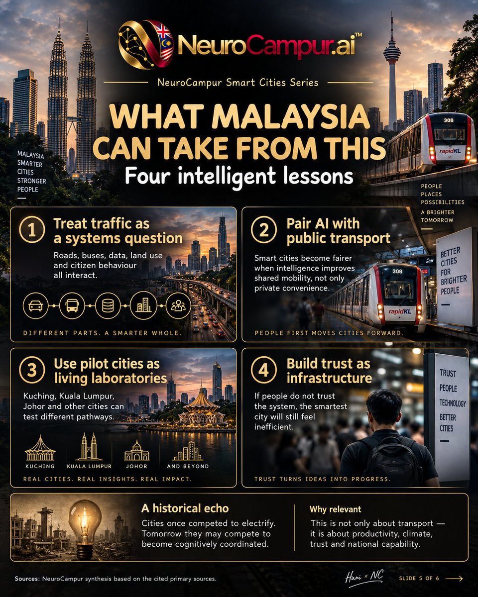 NeuroCampur's tweet photo. So what can Malaysia take from this?

Not a copy of another city’s model, but lessons in how AI, public transport, data and trust can work together.

Because traffic is never just about traffic. It is also about time, opportunity and how people experience their city. https://t.co/4yTs66lSMS
