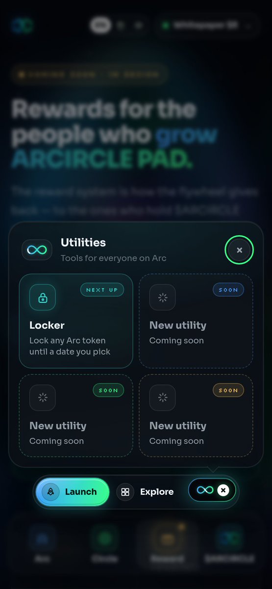 HOMEonRobinhood's tweet photo. Next up on $ARCIRCLE
Locker ♾️

Lock any @Arc token until a date you pick.
No early exit — not even for you. Extend anytime, never shorten.
Every lock is public on-chain.

It lives in the new ♾+ Utilities menu, on every page.

https://t.co/D1od5MXgEM https://t.co/0IVnUsfFi9