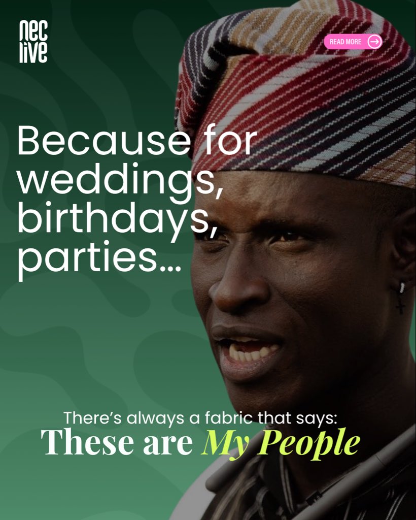 necliv's tweet photo. Aso-ebi is more than fabric. It’s one of those little Nigerian things that says, “you belong here.” 😂

And maybe that’s one of the biggest things about creating from home. You already understand the culture because you’re living it.

At NECLive 2026, we’re having a bigger conversation about the advantage home gives us.

Click the link in bio to register.

#NECLive13 #HomeAdvantage #NigerianCreativeEconomy #NigerianCulture #AfricanCreatives