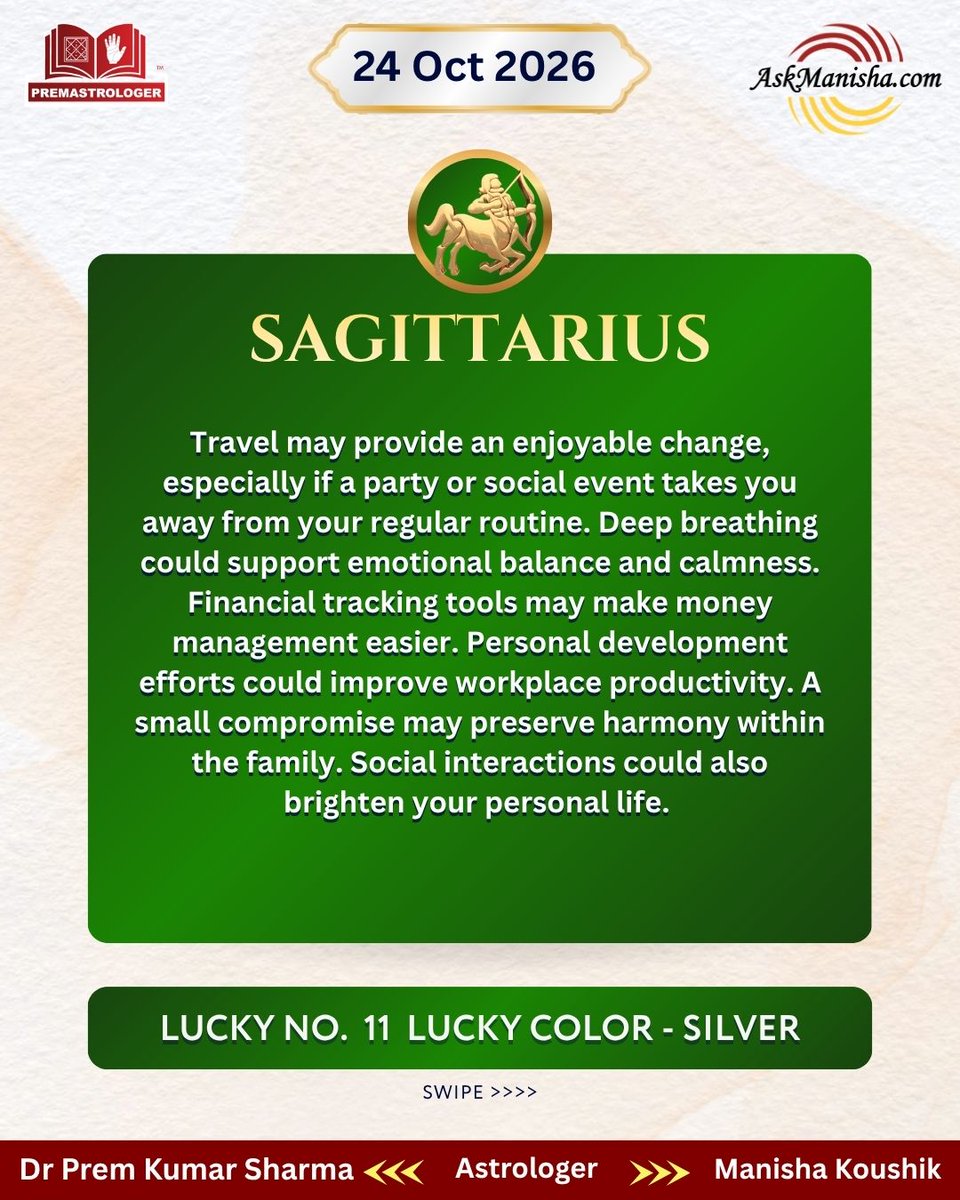 premastrologer's tweet photo. Daily Horoscope for 24th Oct’ 2026

#Saggitarius #Capricorn #Aquarius #Pisces #Dailyhoroscope

To check your sign pls click the link below:

https://t.co/3bV9c0hu5v

For personal consultation at +919216141456 https://t.co/kVFen3AQUD