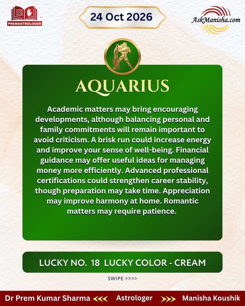 premastrologer's tweet photo. Daily Horoscope for 24th Oct’ 2026

#Saggitarius #Capricorn #Aquarius #Pisces #Dailyhoroscope

To check your sign pls click the link below:

https://t.co/3bV9c0hu5v

For personal consultation at +919216141456 https://t.co/kVFen3AQUD