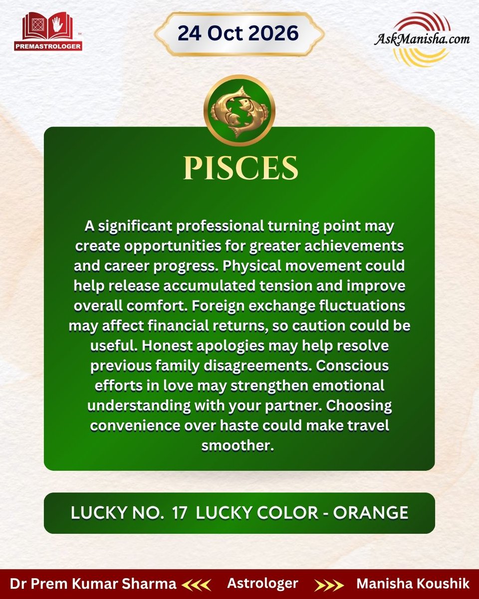 premastrologer's tweet photo. Daily Horoscope for 24th Oct’ 2026

#Saggitarius #Capricorn #Aquarius #Pisces #Dailyhoroscope

To check your sign pls click the link below:

https://t.co/3bV9c0hu5v

For personal consultation at +919216141456 https://t.co/kVFen3AQUD