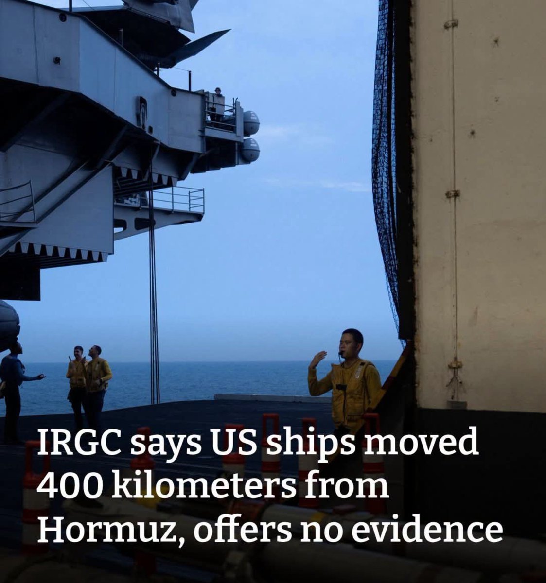 IRANIRGCC's tweet photo. IRGC flex: US warships “ran” 400km from Hormuz.

No ship names. No coords. Just a podium claim.

Tehran: Washington failed. Fight continues until all 7 demands are met. Next strike = new map, new weapons, more targets.

Oil choke point. Unverified boast. Markets still sweat. https://t.co/D6HH1sZreZ