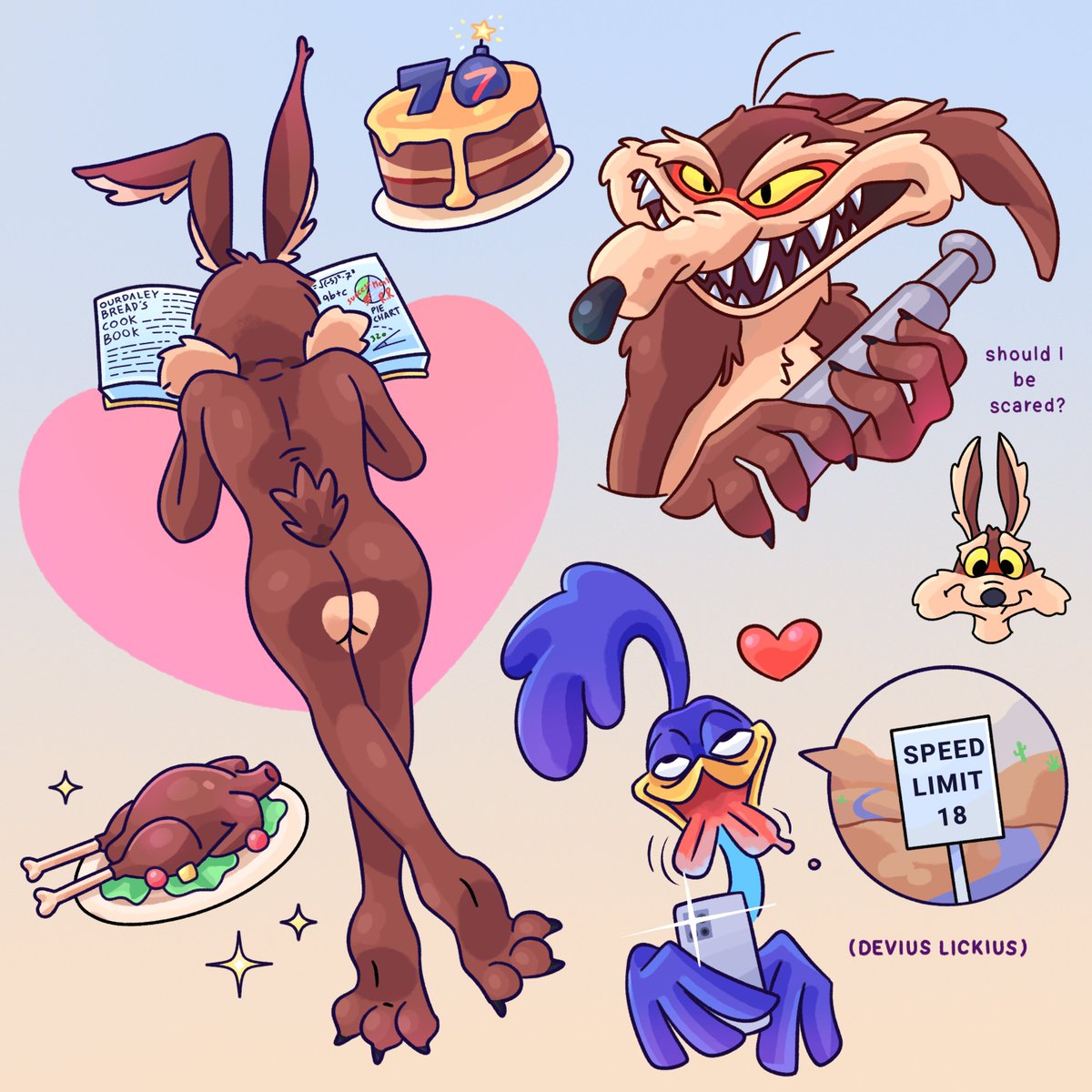 Ourdaleybread's tweet photo. A Hearty Meal

Normally I don't ship them but the thought of it is genuinely funny I literally drew them around 2-3 am while I was sick in bed.

#cayotevsacme #wileroad #wileeoyote #roadragefanart #roadrunner https://t.co/cETq1CBGcW
