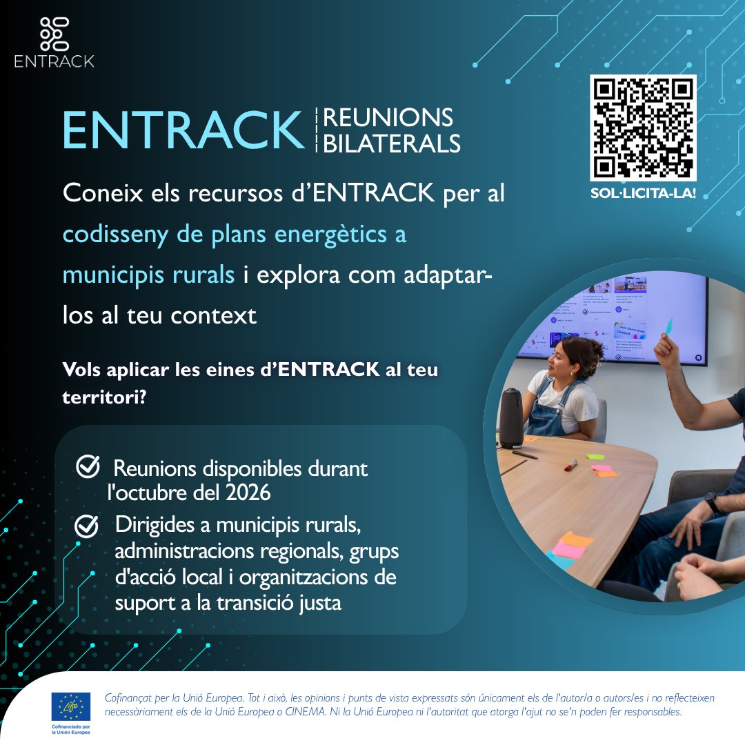 Ecoserveis's tweet photo. 🔎 Vols aplicar les eines d’#ENTRACK al teu territori?
Durant l’octubre oferim reunions bilaterals per explorar com adaptar els recursos per al #codisseny de #plansenergètics en #municipisrurals.
👉 Sol·licita ja la teva reunió: https://t.co/nuEmz82Omx https://t.co/9KexlfQjBW