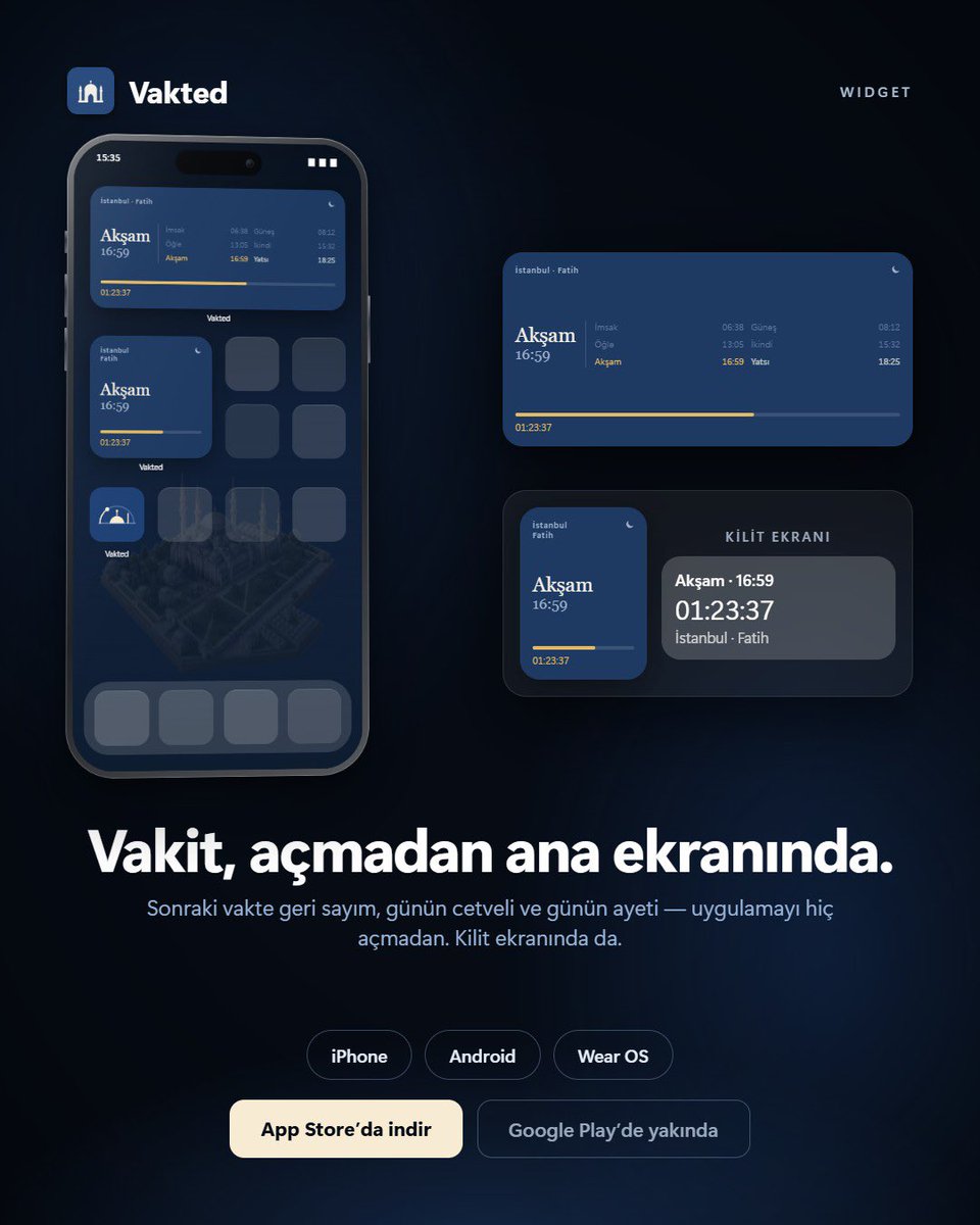 saidakca_'s tweet photo. Namaz vakti uygulamalarındaki reklamlardan sıkılanlar için sade, kullanışlı bir uygulama: Vakted 🕌

Ömür boyu ücretsiz, reklamsız, aboneliksiz. iOS ve Android’de.

Geliştirmemi veya değiştirmemi istediğiniz şeyler varsa geri bildirimlerinizi bekliyorum. https://t.co/GidWS1Ez0P