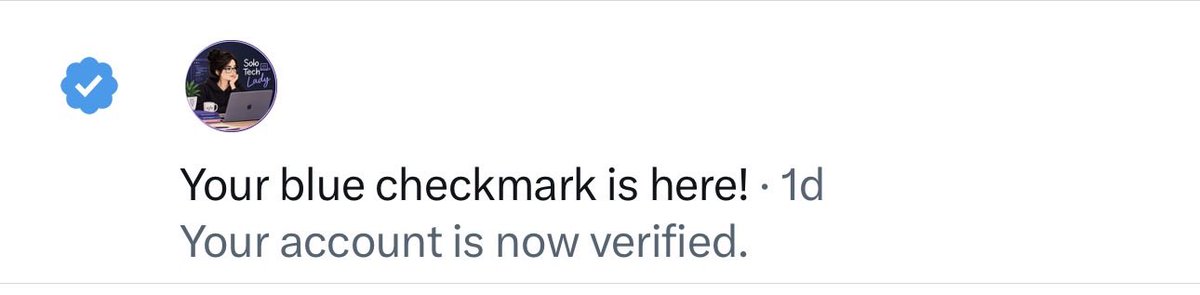 SoloTechLady's tweet photo. Let’s go!!
My very first X account just landed the official checkmark. ☄️🎉
Huge thank you to my followers— this one means a lot.🥂🤝 https://t.co/TDwZGqEZFW