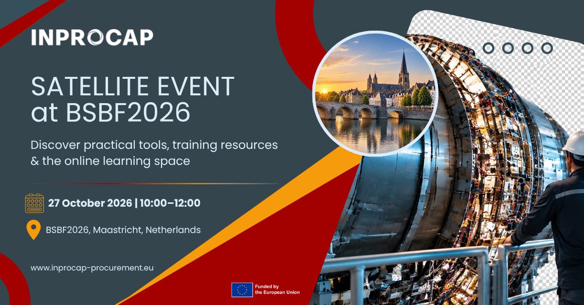 InprocapProject's tweet photo. Turning #BigScience challenges into #innovation opportunities requires the right #tools and skills.
At #BSBF2026, discover how INPROCAP supports innovation procurement with practical #guidance, #training resources and a new online #toolbox.

📅 27 Oct 2026 | Maastricht https://t.co/9Uf7ZmPIdT