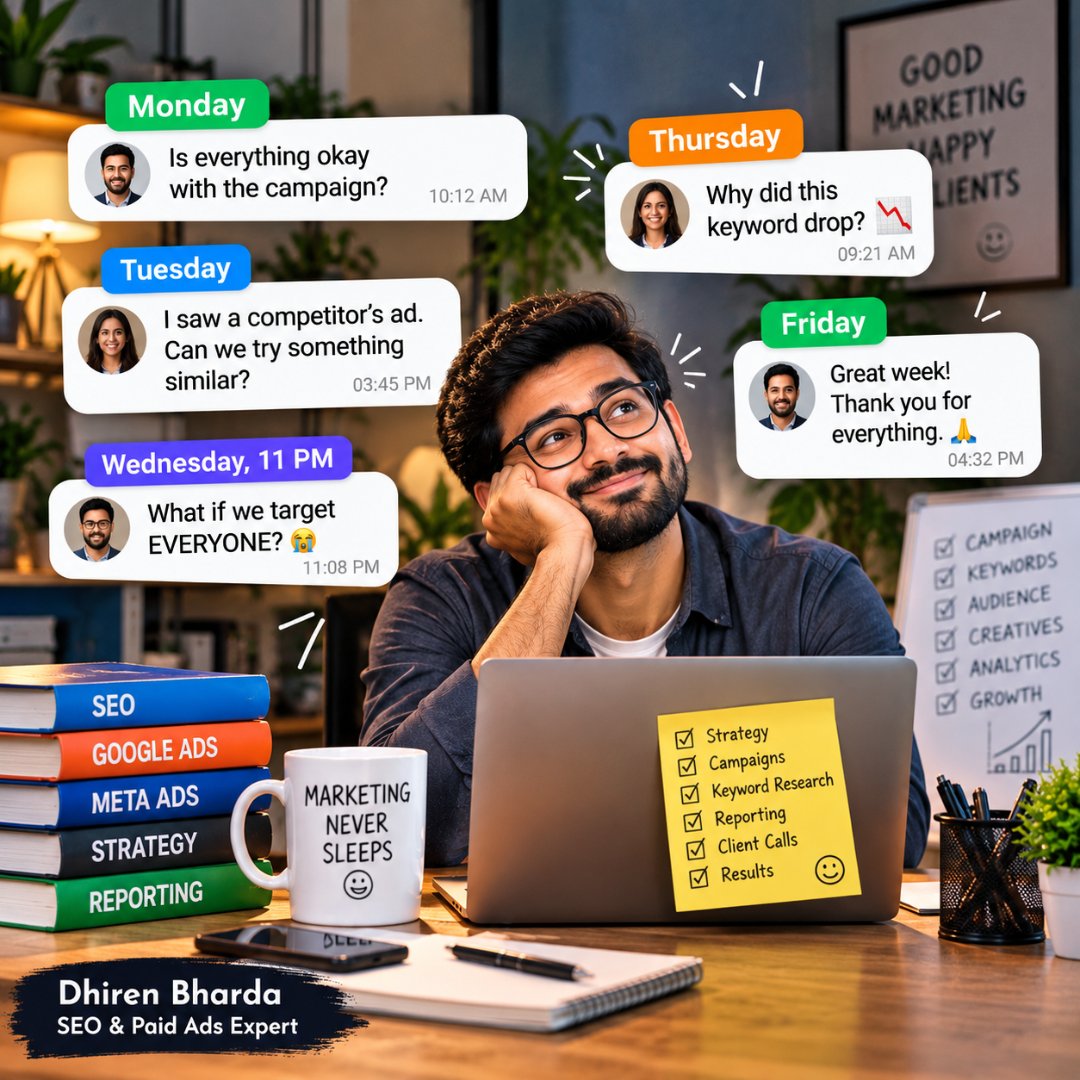 dhirenbharda's tweet photo. Client group chats are a different kind of marketing challenge 😂

SEO + Ads = strategy, testing, problem-solving… and surviving the group chat.

What’s the funniest client message you’ve received? 

#SEO #GoogleAds #dhiren #seo #googleads #seoservices #seoexpert #aioptimize https://t.co/4L2ywH4WBi