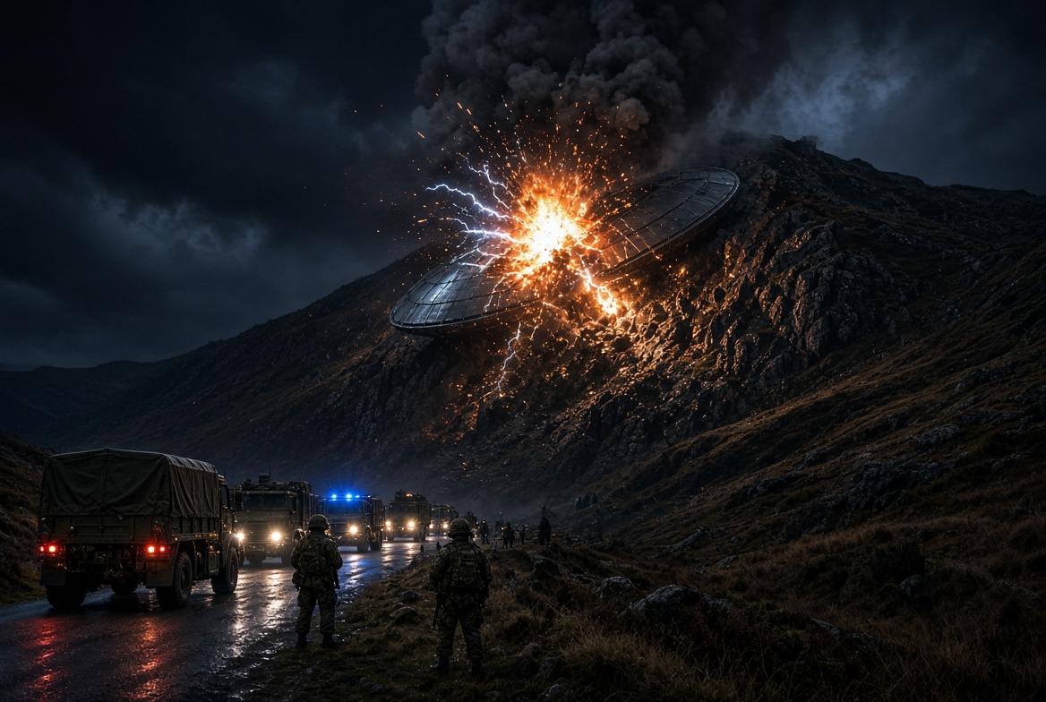 bipr_uk's tweet photo. The Berwyn Mountain UFO incident:
“The Welsh Roswell and a very Peculiar Cover-up”

On the evening of 23 January 1974, residents across the Berwyn Mountains area in North Wales (particularly around Llandrillo and Bala) were startled by a massive explosion and violent ground tremors. When people ran outside, they witnessed strange, bright, and pulsating lights streaking across the night sky.

The incident sparked a frantic emergency response, decades of declassified government document releases, and heavy speculation about an extraterrestrial cover-up.

Because many locals initially believed a military or commercial aircraft had crashed into the peaks, search parties and emergency services were quickly mobilised.

The most famous witness, a district nurse named Pat Evans, was driving toward the mountain pass to see if she could help crash victims. She reported seeing a massive, brilliant spherical orb resting on the side of Cadair Berwyn. She described it as a "large perfect circle" glowing with a deep "coal-fire red" intensity, surrounded by smaller twinkling lights. 

In the days following the event, locals claimed that "strangers" in suits arrived in the villages asking pointed questions. Theories later emerged that the military cordoned off the mountain, recovered extraterrestrial technology (and alien biological remains), and moved them to top-secret research facilities like Porton Down. The officials at the time denied that there was any military activity in the area.

In 2010, the Ministry of Defence (MoD) declassified its official files on the incident through the National Archives. Government documents, combined with records from the British Geological Survey, formally dismissed the extraterrestrial claims. The new official line only added to the growing conspiracy of a cover-up. 

The files stated that what happened on that night was the convergence of three separate natural events: a magnitude 3.5 earthquake struck the Bala fault line at precisely 8:38 PM; at the exact same time, a bright bolide meteor was confirmed to have disintegrated 35km above Manchester; the lights were explained be gamekeepers and local poachers being active on the hillsides that night. 

For decades, the Ministry of Defence (MoD) insisted there was no military activity in North Wales that evening, maintaining that the event was entirely down to a coincidental earthquake and meteor. However, a declassified official document from the Maritime and Coastguard Agency (MCA) surfaced, proving that a major training exercise was indeed actively underway.

Operation Photoflash is the codename for a real military exercise that took place on the exact night of the Berwyn Mountain UFO incident. According to official Coastguard records, Operation Photoflash was a scheduled training exercise launched out of the Jerby Range on the Isle of Man. The exercise involved roughly 10 military aircraft operating across Liverpool Bay and the North Wales coast. The aircraft dropped 80 powerful flash flares into the night sky, designed to illuminate the coastline and sea for high-altitude night-time reconnaissance photography.

When the MoD released its official UFO files, information regarding Operation Photoflash was entirely omitted. UFO researchers argue that the government deliberately hid the operation to cover up what the military was actually doing.

Prominent UK UFO investigator Russ Kellett popularised a theory that Operation Photoflash wasn't just a basic photo exercise. He claims the military tracked three separate, unidentified craft moving through the Irish Sea. In this theory, the "Photoflash" operation was used to illuminate the waters, while the military allegedly engaged the objects, flushing them out and ultimately leading to one crashing directly into the Berwyn Mountains.

This remains one of the most debated UFO incidents in the UK. For skeptics it remains “case closed” for others, well the truth is still out there, somewhere.