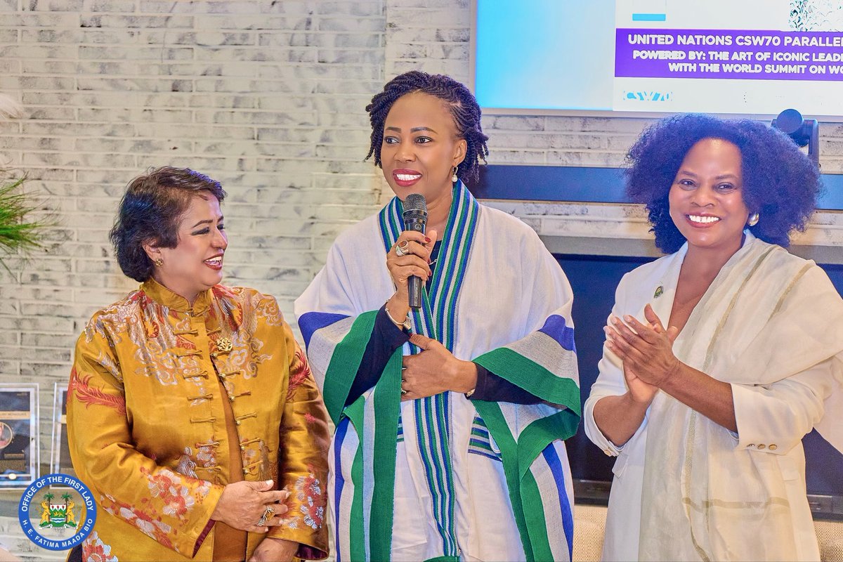 Ladyfatimabio's tweet photo. Honoured Among Icons: A Moment of Gratitude and Reflection

I am deeply honoured and humbled to have been recognised as an Iconic Woman of the Year at the UNGA81 Powerlist Honours in New York.

To receive this recognition during the United Nations General Assembly is a privilege I accept with immense gratitude—not only as First Lady of Sierra Leone, but as a woman committed to using her voice and platform to advance the lives of women and girls, both in Sierra Leone and across Africa.

What makes this moment particularly special is the privilege of being honoured alongside three remarkable women who have served their nations at the highest level: H.E. Dr. Joyce Hilda Banda, former President of the Republic of Malawi; H.E. Dr. Ameenah Gurib-Fakim, former President of the Republic of Mauritius; and H.E. Rosalía Arteaga Serrano, former President of the Republic of Ecuador.

Standing in the company of such distinguished women is a reminder that leadership is not simply about the positions we hold, but about the lives we touch, the doors we open for others, and the legacy we leave behind.

My own journey has always been deeply connected to the voices of women and girls. From Hands Off Our Girls and the fight against child marriage and gender-based violence, to advancing girls’ education, women’s health, empowerment and dignity, I believe that every girl deserves the opportunity to determine the course of her own life.

I dedicate this recognition to the women and girls of Sierra Leone, Africa and beyond whose courage continues to inspire my work.

I remain grateful to everyone who continues to believe in the power of women’s leadership and to those who walk alongside me in this journey.

With gratitude, humility and renewed determination.

FMB
