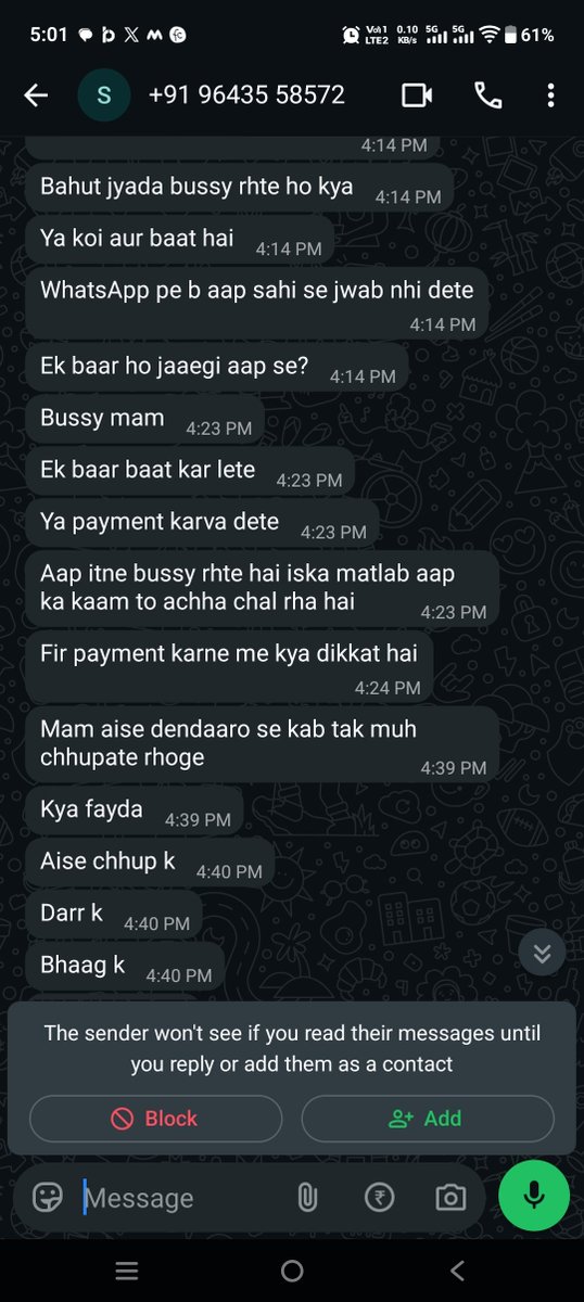 JRVTailor's tweet photo. @YESBANK @RBI Again unacceptable behaviour from agency Wings Corporate Services Private Limited. They were harassing me &amp; my husband by constantly calling and messaging. Then they started using abusive language—is this any way to speak? https://t.co/YxVPI3DfG6