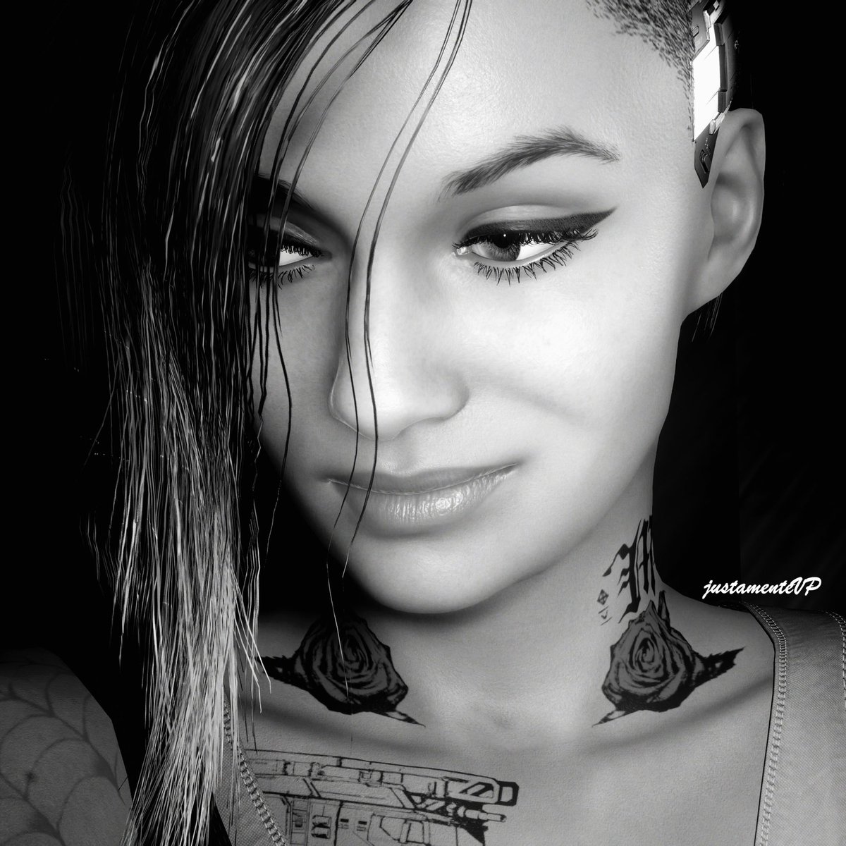 JustamenteVP's tweet photo. Judy Alvarez | B&amp;W Portrait Photography #Cyberpunk2077 #VirtualPhotography #ThePhotomode #VPPortraits https://t.co/hhtitaaoFP
