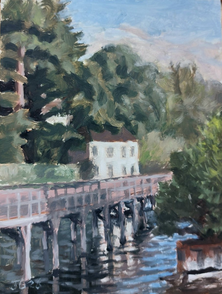 JanGaska's tweet photo. Yesterday's quick 2 hour painting sketch of the footbridge at Marsh lock in Henley. Oil on gesso panel, 24 x 18 cm.
#marshlock #henley #landscapepainting #oilpainting #pleinairpainting https://t.co/VJHYHBRdq2