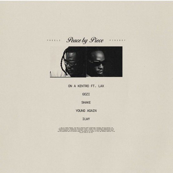 Tobiwlvj's tweet photo. A year ago Fireboy and pheelz released peace by piece 
What’s your best song off the ep ? https://t.co/QAfJ3ZplLi