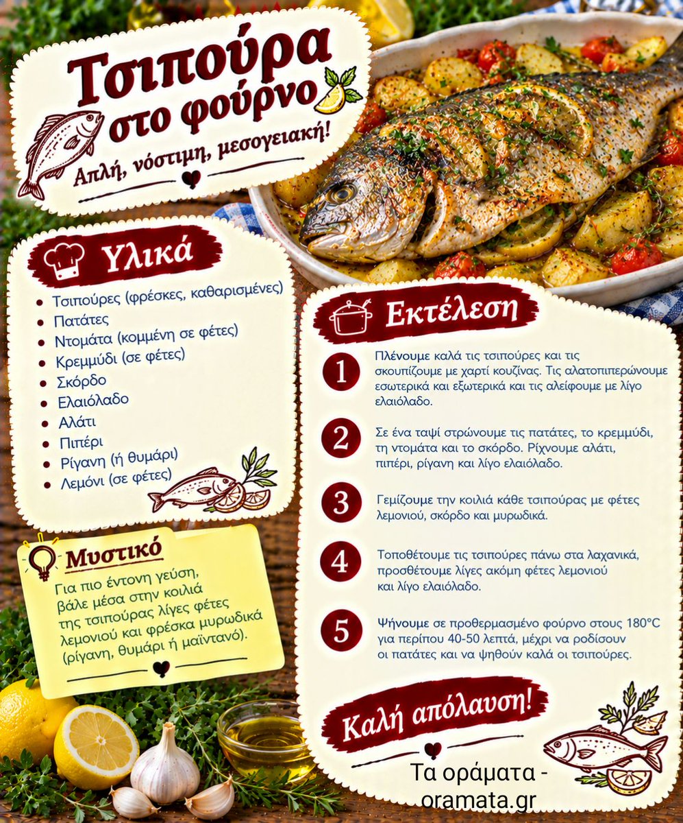 oramataelladas's tweet photo. Συνταγή για τσιπούρα με πατάτες ντομάτα σκόρδο στο φούρνο. https://t.co/sFed8u39BM