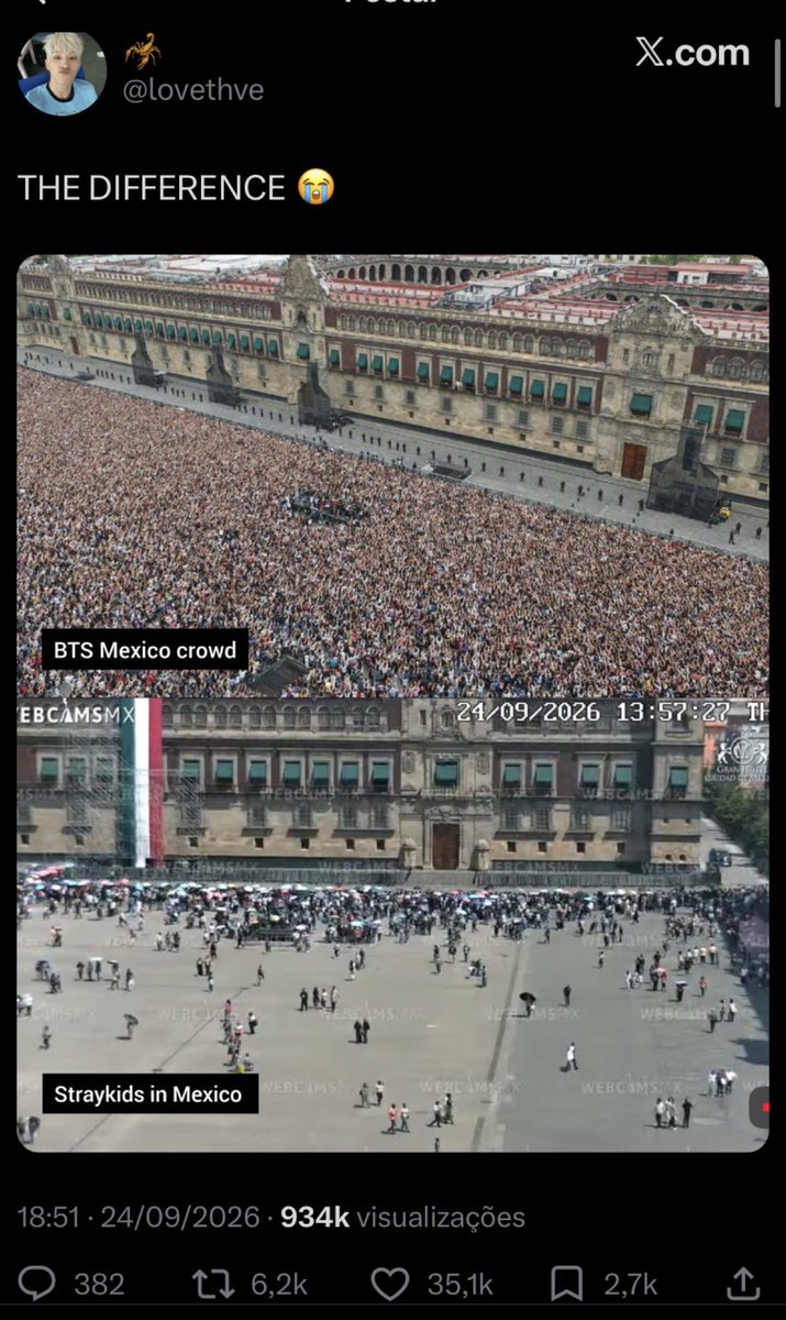 tododiaarmy's tweet photo. elas comparando o público de um lugar que o stray kids sequer foi, o cérebro é tão liso que elas não conseguem somar 2+2 https://t.co/1o4RepCltd