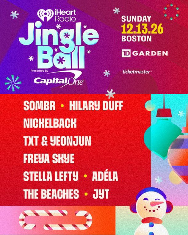 L0VELYBEOMIE's tweet photo. TXT and YEONJUN are part of the lineup for 3 Jingle Ball events:

Madison Square Garden, NYC - 12/11
TD Garden, Boston - 12/13
Capital One Arena, D.C - 12/14

OUR BOYS ARE BOOKED AND BUSYYY DAMN 😭🔥 https://t.co/cy8O4drV2J