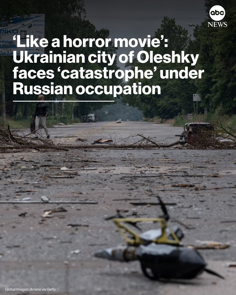 ABC's tweet photo. The Ukrainian city of Oleshky — under Russian occupation since 2022  has become "hell on earth," officials and aid workers say, as remaining residents face starvation and hundreds flee through a war zone littered with mines and bodies.

Read more: https://t.co/UvBmgd3Ea2 https://t.co/q4SCBhcokC