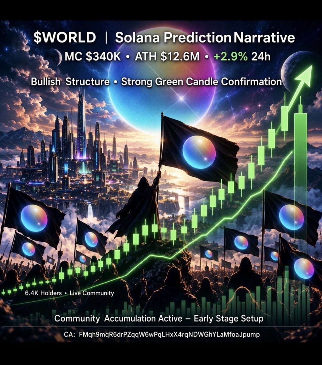 Aram4020's tweet photo. $world | Solana Prediction Narrative

Technical structure forming – strong green candle confirmed.
The community is quietly accumulating.
The Solana prediction market narrative continues to gain attention.
Early stage.
Interesting setup for those positioning ahead. https://t.co/WhjdplScBv