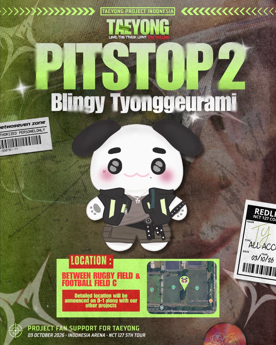 TaeyongProject's tweet photo. ❤️‍🔥 𝙇𝙚𝙖𝙙 𝙏𝙝𝙚 𝙏𝙧𝙖𝙘𝙠, 𝙇𝙞𝙜𝙝𝙩 𝙏𝙝𝙚 𝙍𝙚𝙙𝙡𝙞𝙣𝙚 ❤️‍🔥

🏁 PITSTOP #2 — 𝘽𝙇𝙄𝙉𝙂𝙔 𝙏𝙔𝙊𝙉𝙂𝙂𝙀𝙐𝙍𝘼𝙈𝙄 𝙎𝙏𝘼𝙉𝘿𝙀𝙀

Say hello to our Blingy Tyonggeurami! ❇️🎉
Get ready to meet this cutie soon! 🥰

📍 Between Rugby Field & Football Field C
More detailed location information will be announced on D-1!

#TAEYONG #태용
#NEOCITY_THE_REDLINE_IN_JAKARTA #TaeyongProjectINA
