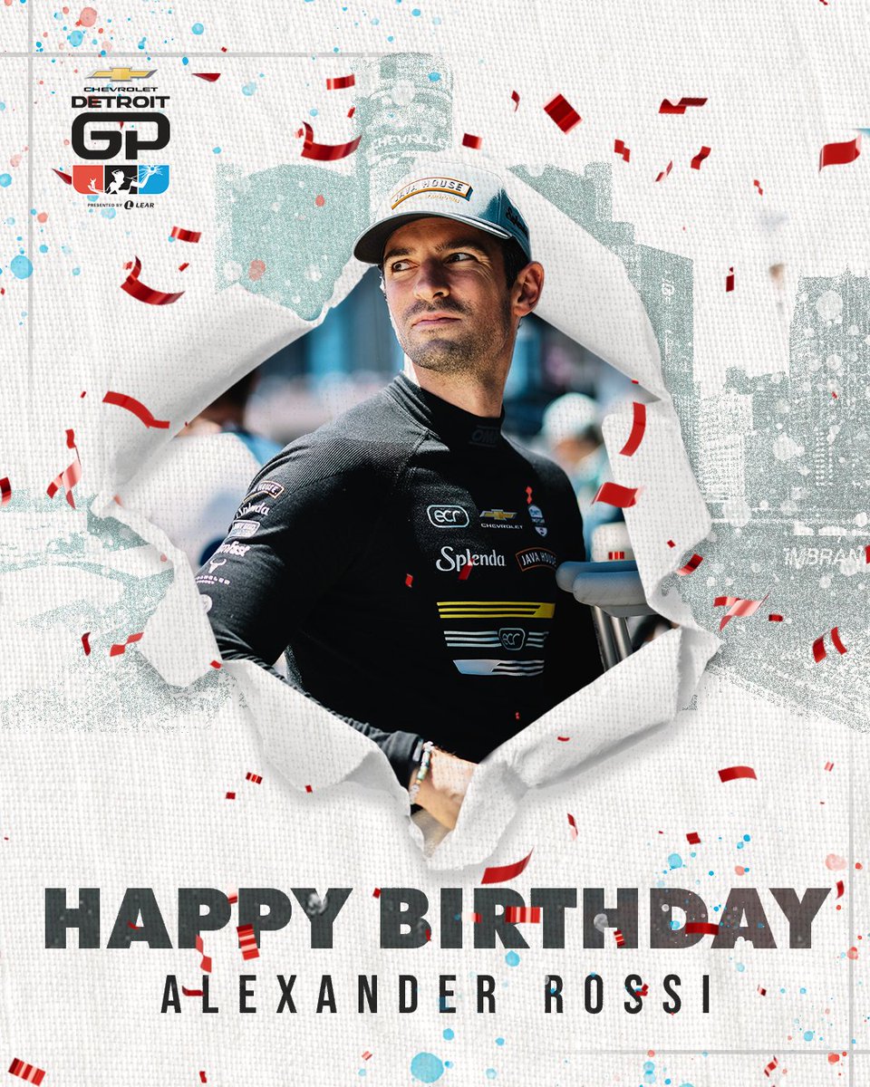 detroitgp's tweet photo. Wishing a #DetroitGP Happy Birthday to @indycar driver Alexander Rossi! A proven force on the Detroit streets, Rossi has earned multiple pole positions and top-five finishes in the Motor City over the course of his career. ⠀

@alexanderrossi @ecrindy https://t.co/0tgFEIhi22
