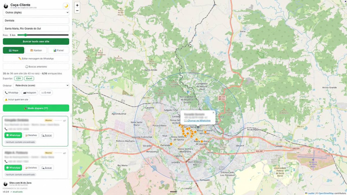 devjuninho's tweet photo. a ferramenta mais roubada pra quem vende sites: Caça-Cliente 🫡

tu escolhe tua cidade, raio de busca e o nicho (tipo dentista) e ela varre o mapa achando todo comércio que AINDA NÃO TEM site

já entrega telefone, WhatsApp e os leads mastigados pra tu abordar

exclusivo pra quem tá dentro do https://t.co/hWK5yEI8pJ 🚀