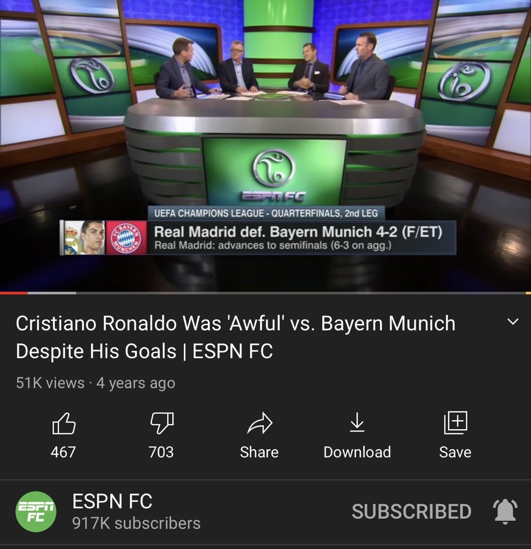 RonaldoW7_'s tweet photo. Remember when Ronaldo scored 5 goals against Bayern over two legs and they posted it We know they’re on Messi’s payroll. 😭 https://t.co/i1x4pdXmzY