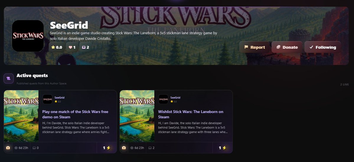 QuestfallHQ's tweet photo. SeeGrid Studio quests are live on Questfall. 

Wishlist Stick Wars and play the demo now! 

https://t.co/eTwlkzT21g

https://t.co/WBG8wZXuOP https://t.co/EwpnnA4hKX