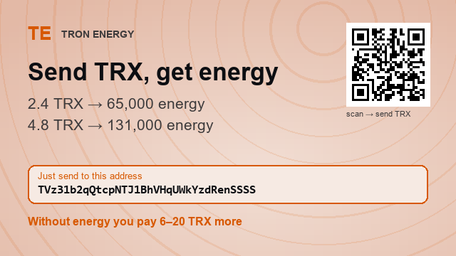 danyellhenxpn's tweet photo. ☀ Rent energy and stop burning TRX.
4.8 TRX → 131,000 (two transfers)
Address : TVz31b2qQtcpNTJ1BhVHqUWkYzdRenSSSS
#BTC #sendUSDT https://t.co/RV2Qoj5f2N