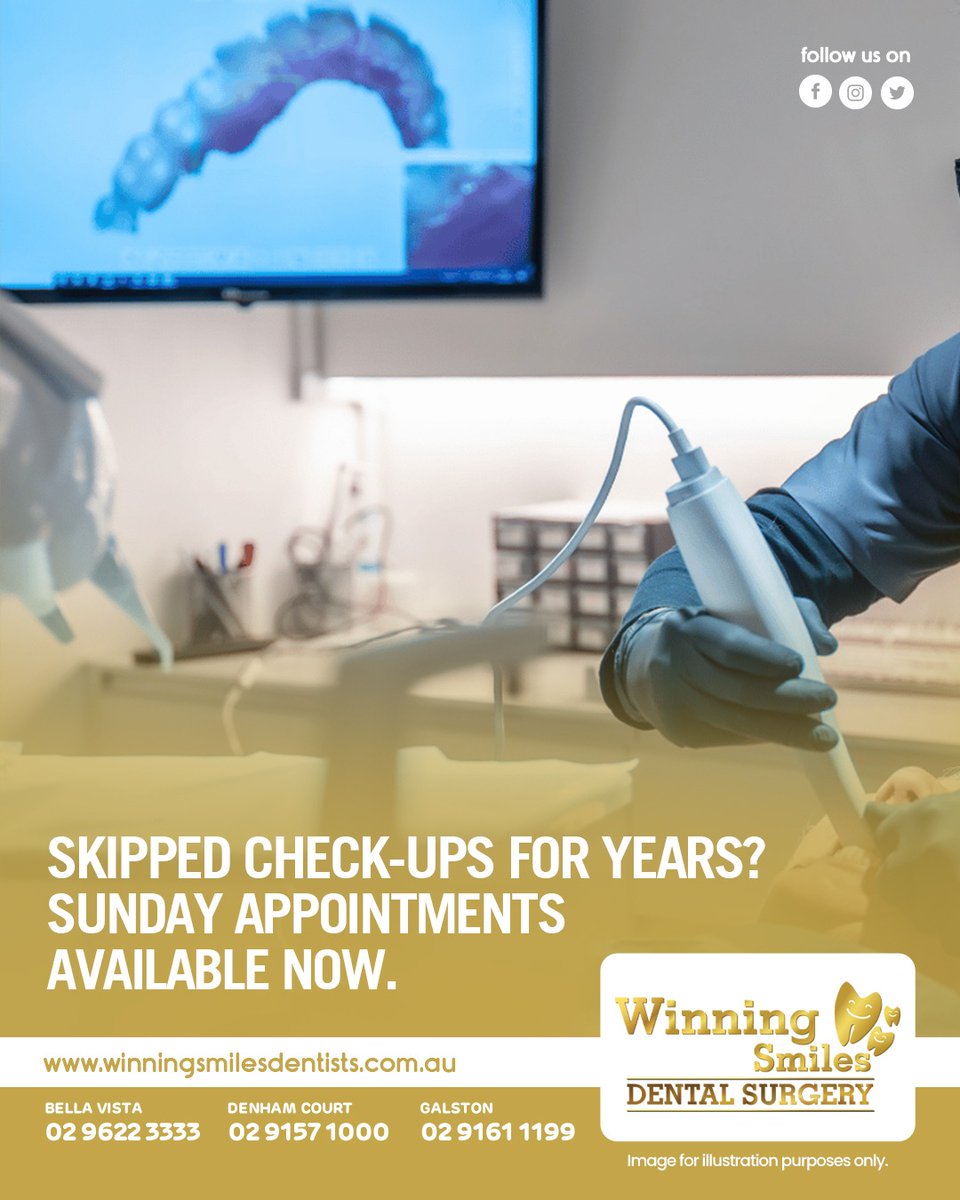 WinningsSmiles's tweet photo. A dental check-up looks at your teeth and gums and gives you a written plan with costs.
Winning Smiles Dentists is open seven days with Sunday appointments, work isn't the excuse.
#WinningSmilesDentists #DentalCheckUp #RegularDentalCheckUp #OralHealth #HealthyTeeth https://t.co/l6Aad7AHZn
