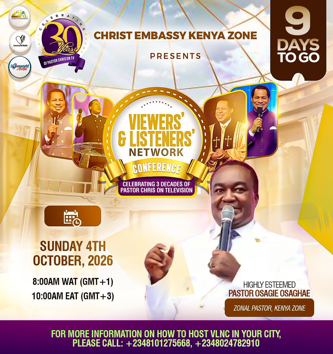 cloveworldtv's tweet photo. #VLNC KENYA... HAPPENING IN 9 DAYS!🔥
              
Get ready for a special time of CELEBRATION AND IMPARTATION ✨ 

🗓️ 4th October, 2026
🕗 8:00AM WAT (GMT+1)
🕙 10:00AM EAT (GMT+3)

History is being made. Be there! 

Register: https://t.co/moLv3GRt3s 

#VLNC2026
#VLNCINKENYA https://t.co/4a53kRQe2S