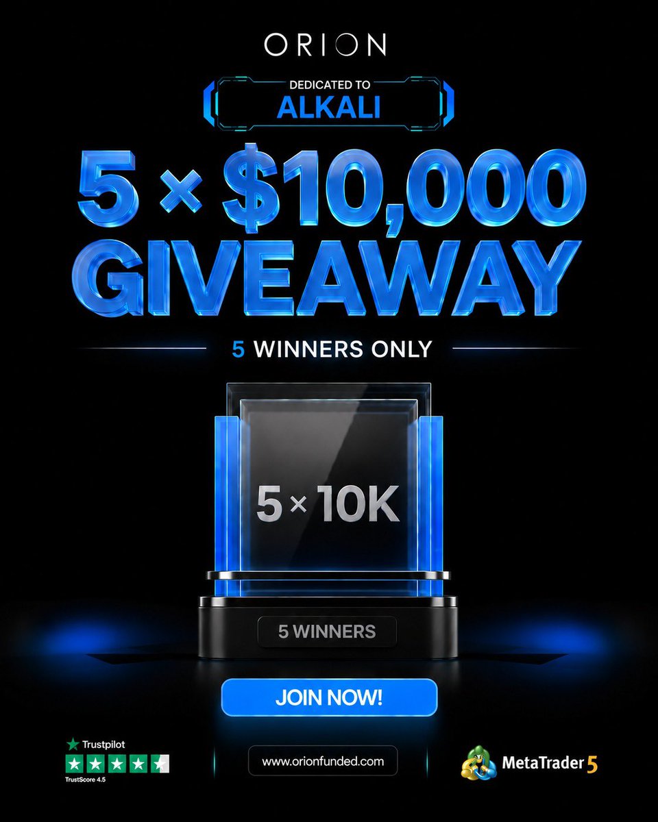 AAlkalifx's tweet photo. 🚨 $50K ORION FUNDED GIVEAWAY! 🚨

Win 1 of 5 × $10K accounts! 💰🔥

To enter:
✅ Follow @OrionAffiliates
✅ Follow @orionfundedcom
✅ Follow @AAlkalifx
✅ Like &amp; Repost 🔁

🔥 50% OFF: Use code ALKALI50

Good luck! 🚀🏆
Winners by @grok https://t.co/TvpDJiO7oa