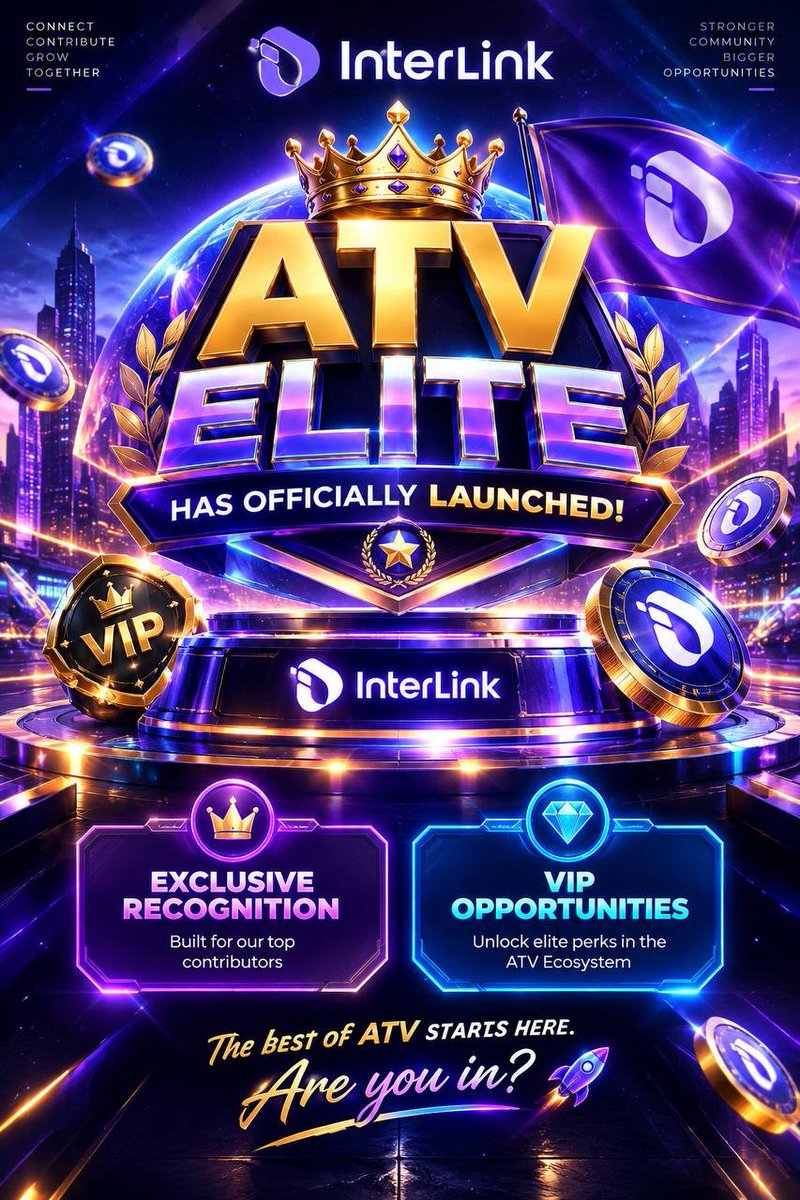 Chhai007's tweet photo. 👑 ATV ELITE Has Officially Launched! 🏆
• 💜 Exclusive Recognition: Built for our top contributors
• 💎 VIP Opportunities: Unlock elite perks in the ATV Ecosystem
The best of ATV starts here. Are you in? 🚀
#InterLink #ITL #ITLG #ATV https://t.co/zJ6ajy8E9X