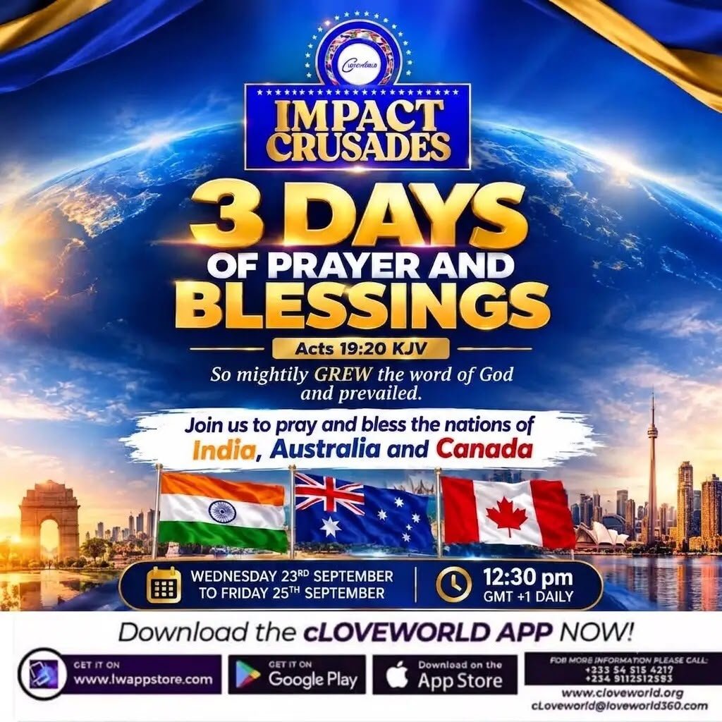 cloveworldtv's tweet photo. GET READY FOR DAY 3️⃣ 🔥
IMPACT CANADA 🇨🇦 - A SPECIAL DAY OF PRAYER AND BLESSINGS FOR CANADA
Join us to pray and bless the nation of Canada at 12:30 pm GMT +1
Participate
https://t.co/YQFqjIO0T7
CLoveWorld App
https://t.co/9LbVmuPOiF
#cLoveworld
#impactcanada https://t.co/Aa55hUESYM