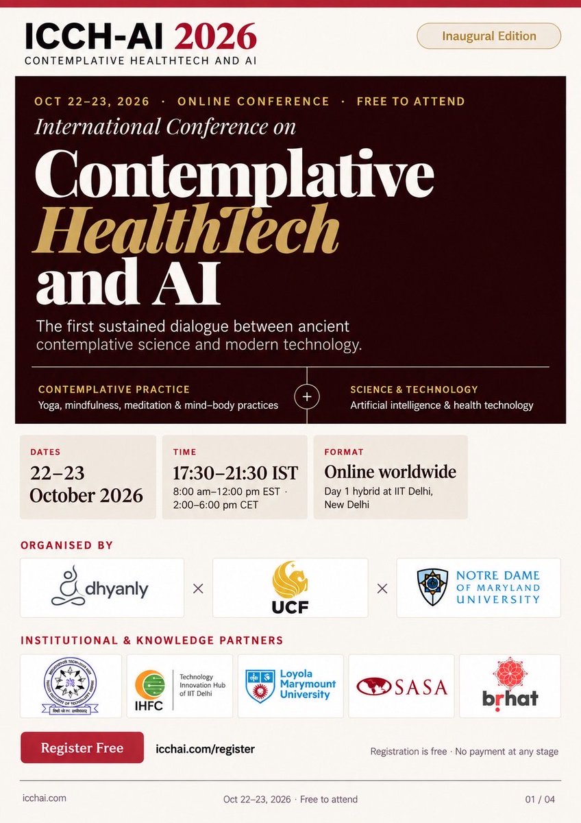 ICCHAI2026's tweet photo. 🌍 Join ICCHAI 2026 — the International Conference on Contemplative healthteach &amp; Artificial Intelligence.
Connect with researchers, academicians, professionals, and students from around the world for insightful discussions.
🔗 Register: https://t.co/4GMrqrJVmX https://t.co/wEZ0PCCLkV