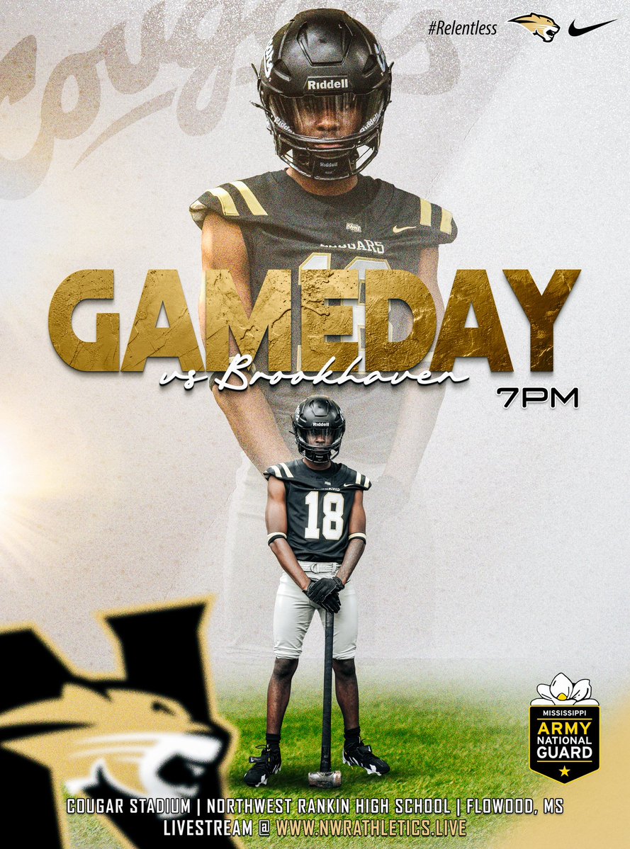 NWRCougars's tweet photo. | HOMECOMING |

Northwest Rankin Football hosts the Brookhaven Panthers.

📍 Flowood, MS
🏫 Northwest Rankin School
🏟️ Cougar Stadium
⌚️ 7PM
📺 https://t.co/bl8QTOzbET
📻 103.5 FM
🎟️ https://t.co/zR4kesAsqH https://t.co/XJQeCaaPnL