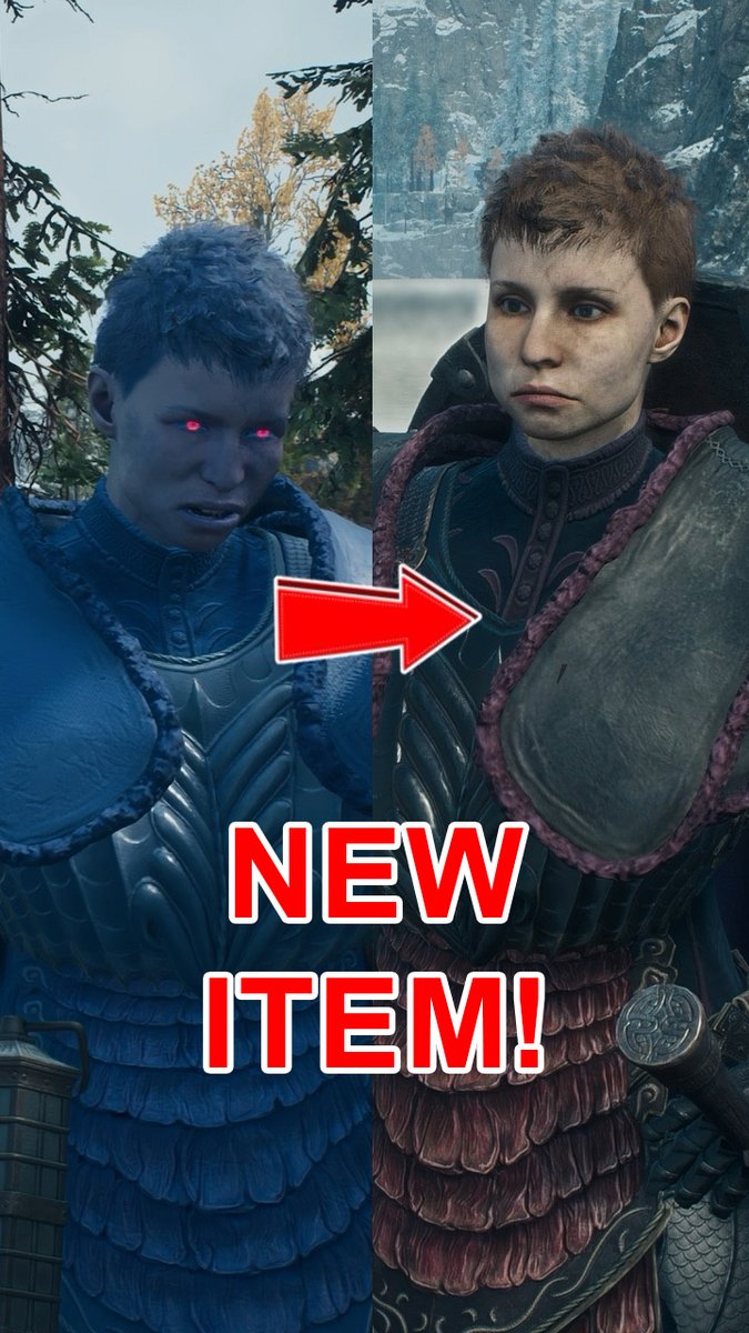 A split comparison image shows a pawn character transforming from a blue-tinted, red-eyed Dragonsplague-infected state on the left to a healthy, normal appearance on the right, with a red arrow pointing between them and bold text reading "NEW ITEM!" promoting the Dragonsbaulk Draught cure from Dragon's Dogma 2.