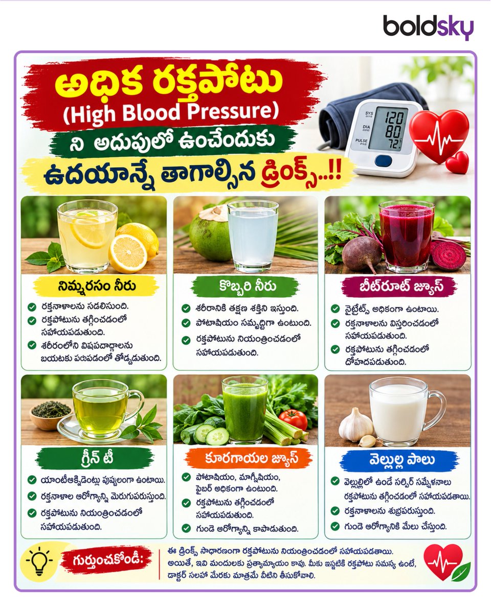 BoldskyTelugu's tweet photo. అధిక రక్తపోటుని అదుపులో ఉంచేందుకు ఉదయాన్నే తాగాల్సిన డ్రింక్స్..!!
#HighBloodPressure #BloodPressure #HealthTips #HealthUpdates #BoldskyAI #Boldskytelugu https://t.co/QsRejVgK7y