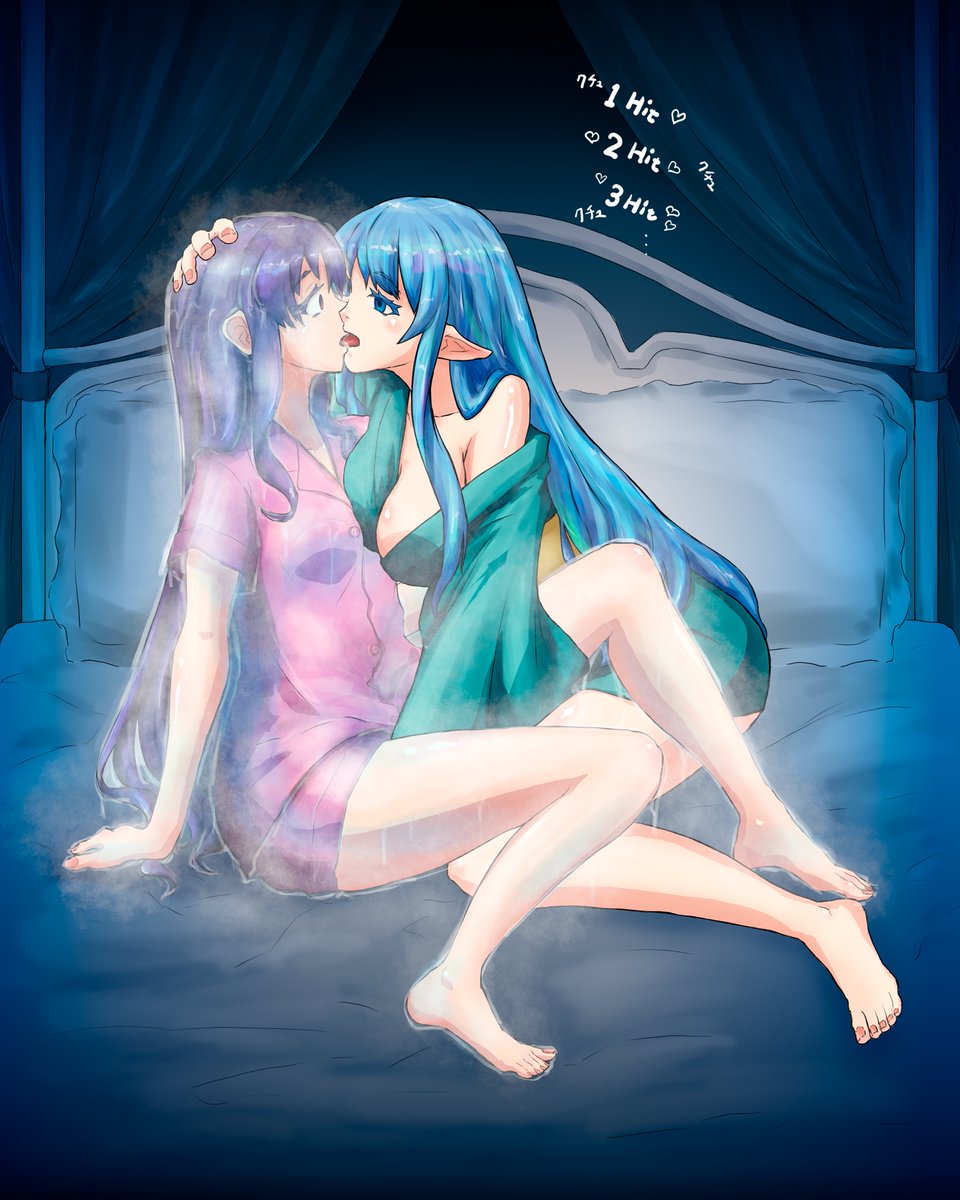 kiyoxr's tweet photo. 依頼者のnenoさん（@anrimamamayu）が、5枚全部公開しても一向に構いませんよとおっしゃってくださったので、先日のマリーがユッカにキスされて凍りついてるイラスト、差分含めたもの全部公開しますね😊

百合 凍結（氷漬け） https://t.co/ZHJIcMm1FJ