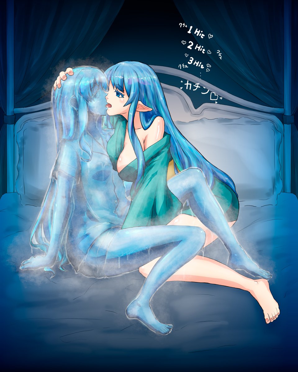 kiyoxr's tweet photo. 依頼者のnenoさん（@anrimamamayu）が、5枚全部公開しても一向に構いませんよとおっしゃってくださったので、先日のマリーがユッカにキスされて凍りついてるイラスト、差分含めたもの全部公開しますね😊

百合 凍結（氷漬け） https://t.co/ZHJIcMm1FJ