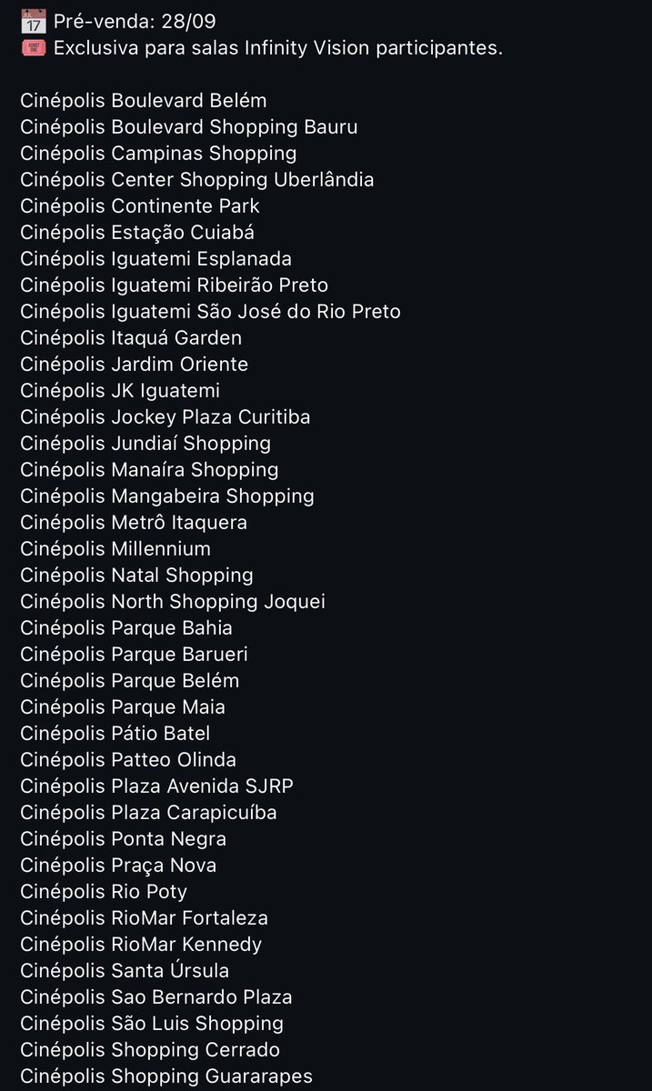 nacaomarvete616's tweet photo. 🚨 VÃO COMPRAR?

A Cinepolis divulgou quais cinemas vão começar a venda de ingressos de AVENGERS: DOOMSDAY nas salas Infinity Vision a partir de 28/09 às 00:01. https://t.co/BtX5IJ4Cwa