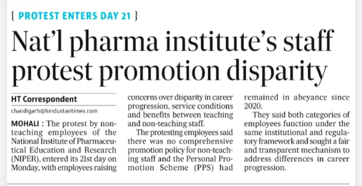 NSWAniper's tweet photo. NIPER-Mohali, An Institute of National Importance, boost Govt to open 6 other NIPERs across the Nation. But it's unfortunate that there is no career progression policy for Non-teaching Staff since its establishment .Demand to release PPS which is approved by BOG in 2003 and 2013. https://t.co/sEtprWZ72G