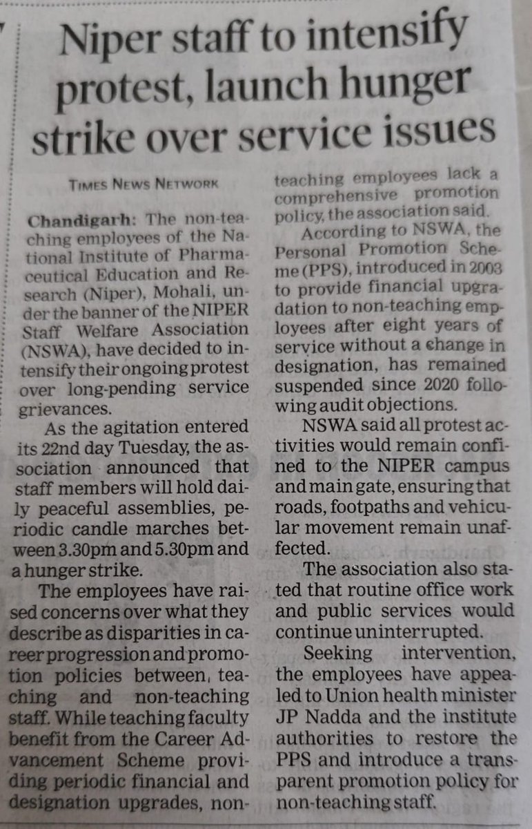 NSWAniper's tweet photo. NIPER-Mohali, An Institute of National Importance, boost Govt to open 6 other NIPERs across the Nation. But it's unfortunate that there is no career progression policy for Non-teaching Staff since its establishment .Demand to release PPS which is approved by BOG in 2003 and 2013. https://t.co/sEtprWZ72G