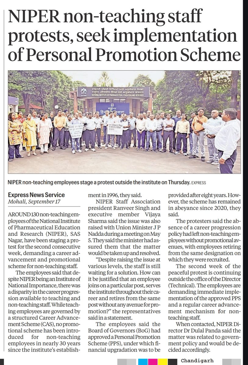 NSWAniper's tweet photo. NIPER-Mohali, An Institute of National Importance, boost Govt to open 6 other NIPERs across the Nation. But it's unfortunate that there is no career progression policy for Non-teaching Staff since its establishment .Demand to release PPS which is approved by BOG in 2003 and 2013. https://t.co/sEtprWZ72G