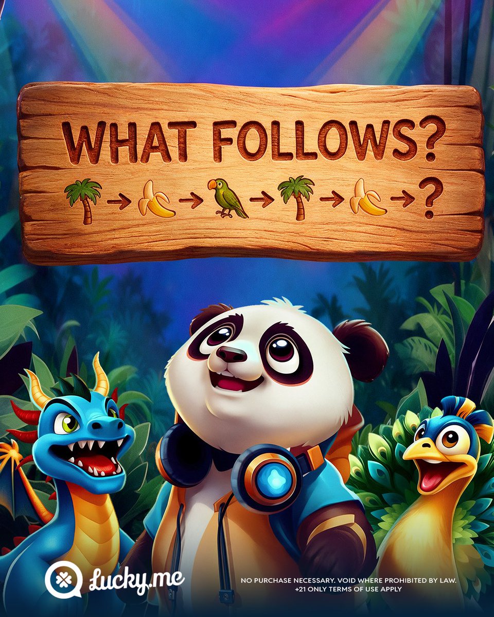 PlayLuckyMe's tweet photo. The Jungle Rave crew has been up to something 🌴

They’ve cooked up a little pattern, and now it’s your turn to figure it out.

What comes next? Let’s see who can crack it before the jungle crew does 🦜 https://t.co/GEzy2LBnTl